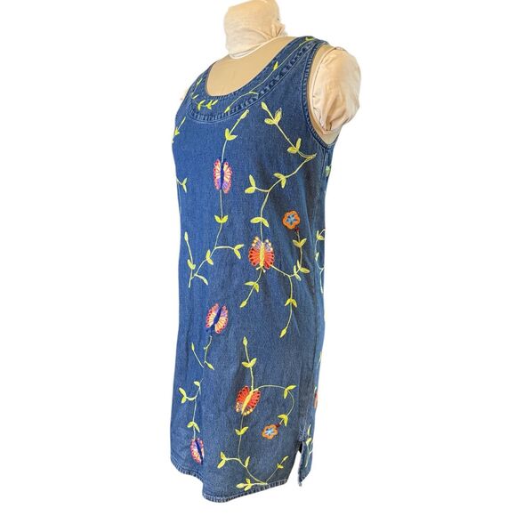 Carolina Blues Vintage Denim Dress Sz 8 Embroidered Butterflies 100% Cotton - Picture 5 of 11